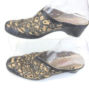 Pikolinos Leather Mules Laser Cut Shoes Made Spain Slide Clog Womens 38 6